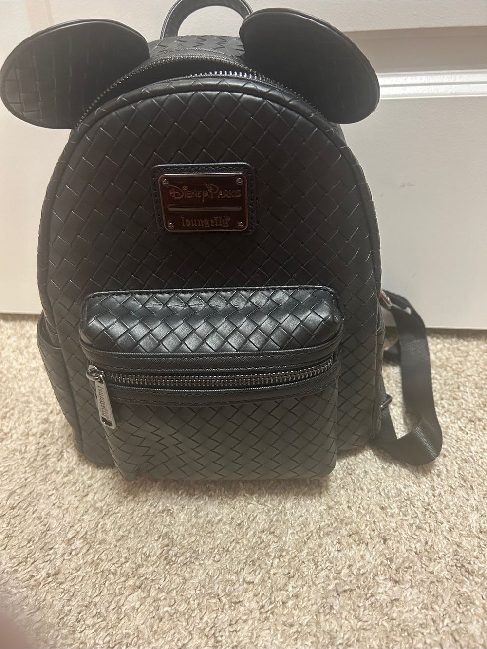 Loungefly Black Woven Mickey Ear Mini Backpack